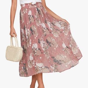 SOLD NEW floral chiffon high waist ruffle pleated midi skirt women’s size medium
